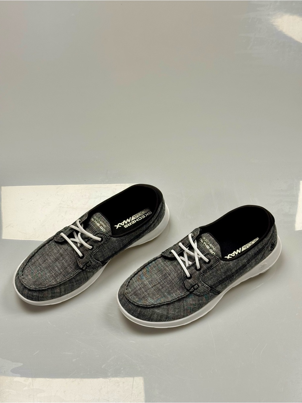 Skechers GOwalk Lite Isla Womens 7 Black White Goga Max Boat Shoes 15433